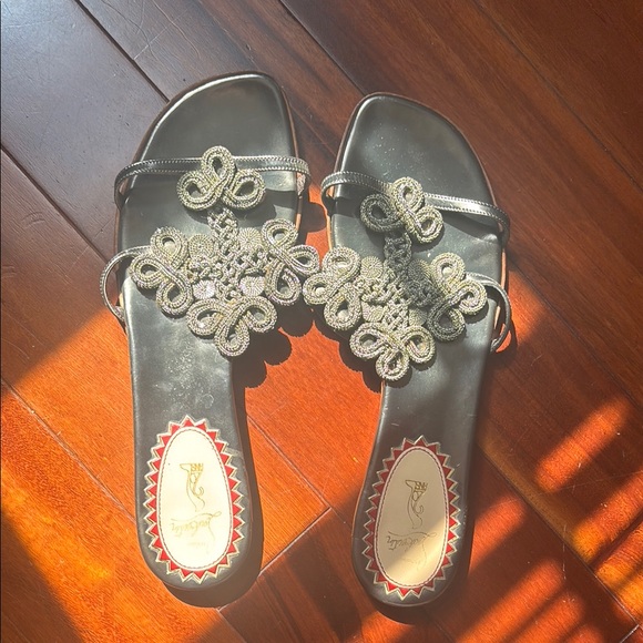 Christian Louboutin Elegant Silver Embellished Women's Sandals - Picture 1 of 8